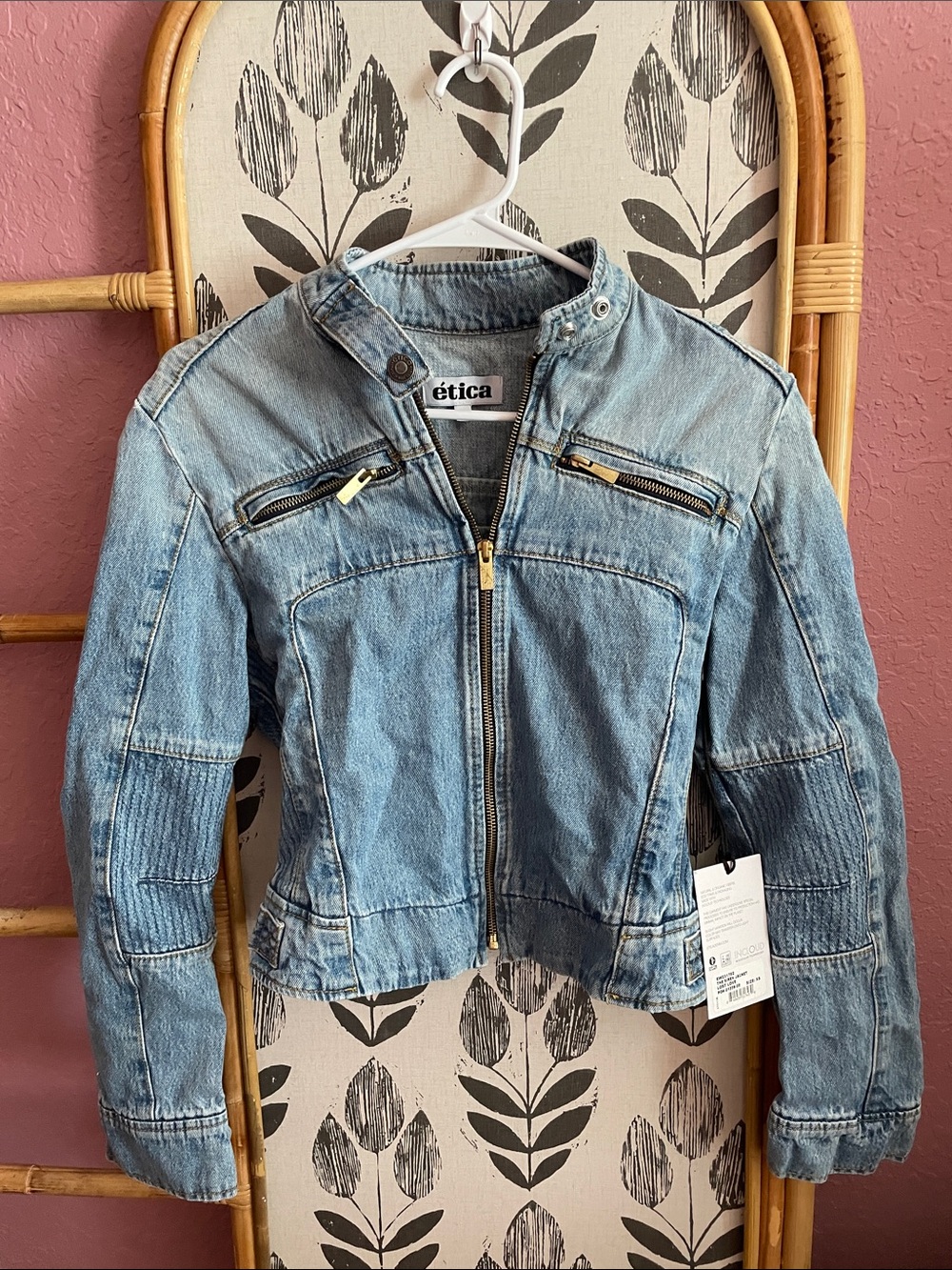 ética Light Wash Denim Moto Jacket - Light Blue the siren lost love XS NWT